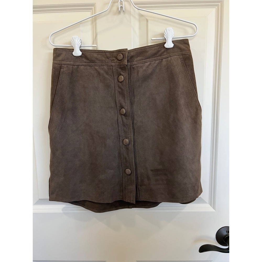 Tyler Boe Snap Front Brown Lamb Leather Mini Skirt Size 6